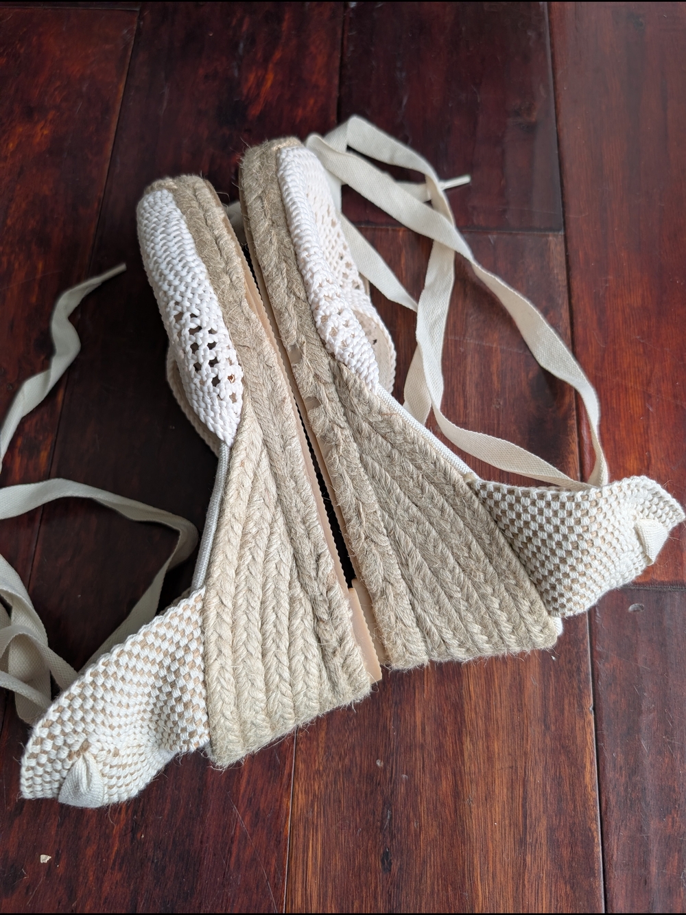 NWT J. Crew Made-in-Spain crochet lace-up espadrille Summer wedges Size 7 - Picture 4 of 6